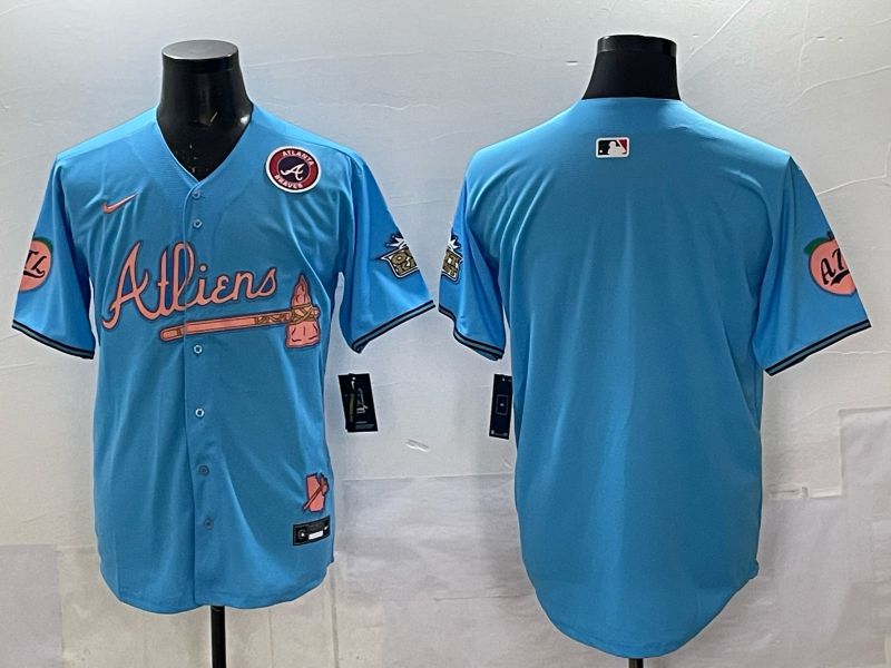 Men Atlanta Braves Nike Blank Light blue 5th generation Joint Name 2025 MLB Jersey 04